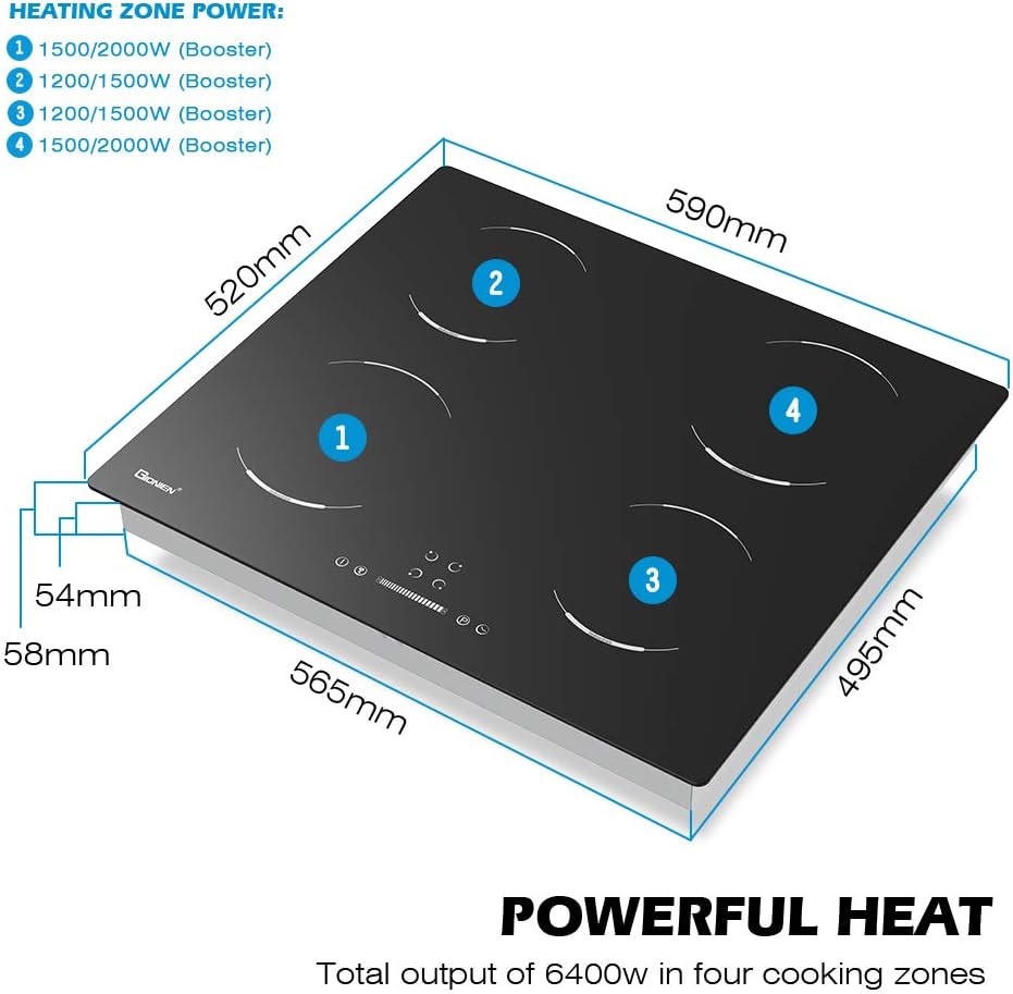 GIONIEN Plaque de Cuisson à Induction, Plaque de Cuisson électrique intégrée de 60 cm, cuisinière à 4 brûleurs GIB464SC