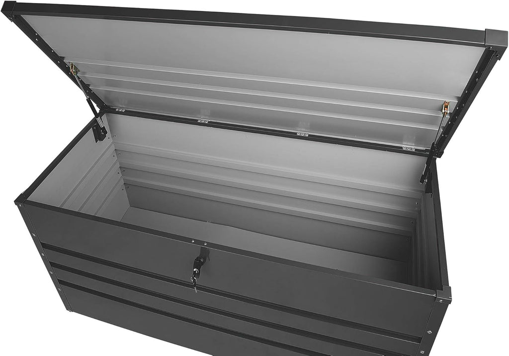 Beliani Coffre de Rangement Extérieur 165 x 70 cm 400 Litres en Acier Galvanisé Gris Foncé Idéal pour les Accessoires de Jardin Durable et Décoratif