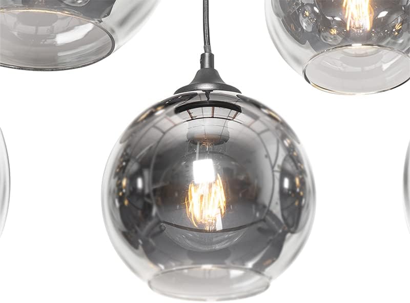 QAZQA sandra - Grande suspension Art Deco - 8 lumière - L 1400 mm - Noir - Art Deco - Éclairage intérieur - Salon I Chambre I Cuisine I Salle à manger