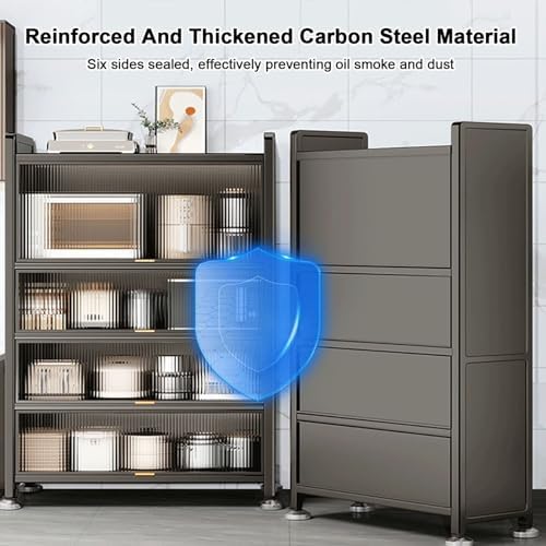 Meuble de rangement de cuisine à 4 niveaux/5 niveaux – Étagère moderne avec portes rabattables, support pour micro-ondes et étagères pour épices, casseroles, poêles – 99,1 cm organisateur polyvalent