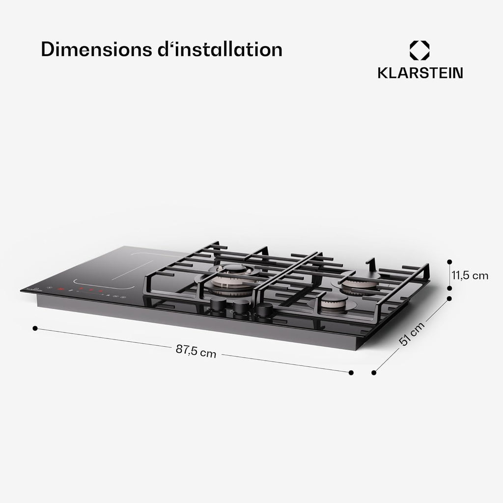 Klarstein MultiChef 5 Plaque Induction Et Gaz - 5 Zones, Flexzone, 10,6 Kw, Commande À Glissière, Stop&Go, Minuterie, Noir, 87,5 Cm