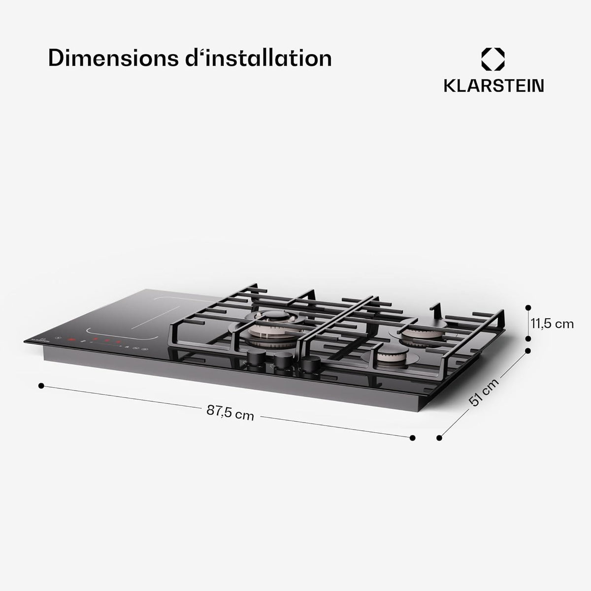Klarstein MultiChef 5 Plaque Induction Et Gaz - 5 Zones, Flexzone, 10,6 Kw, Commande À Glissière, Stop&Go, Minuterie, Noir, 87,5 Cm