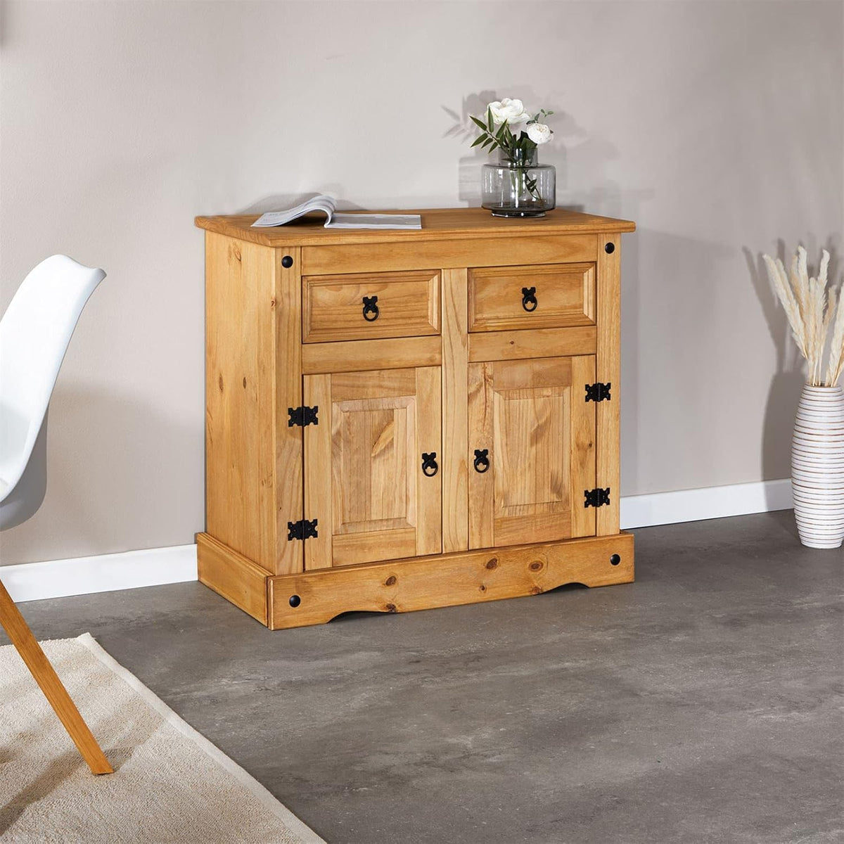 IDIMEX Buffet Salsa Commode bahut vaisselier en Bois Style Mexicain avec 2 Portes battantes et 2 tiroirs, en pin Massif Finition teintée/cirée