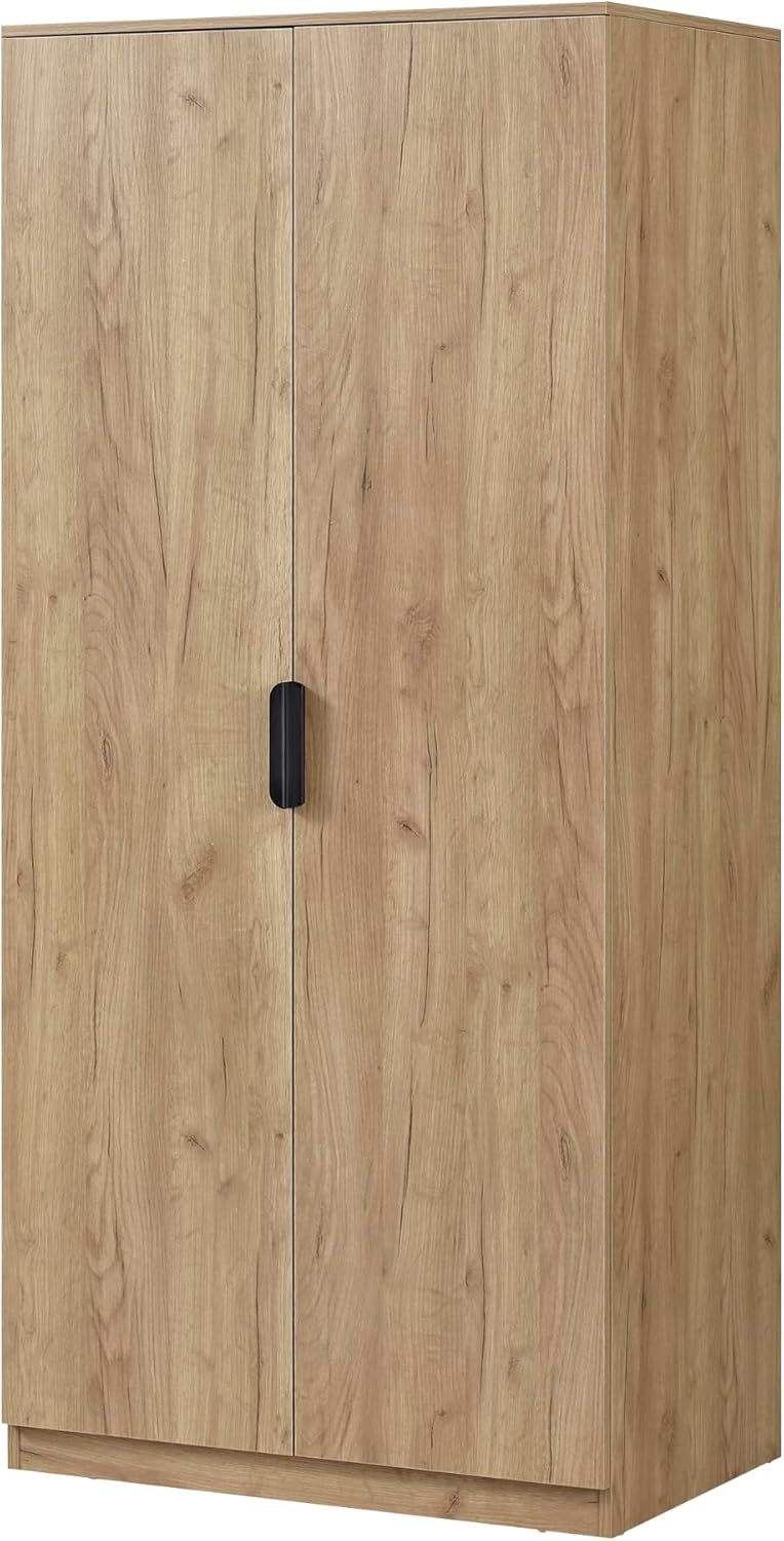 [en.casa] Armoire de Chambre avec Barre de Penderie 4 Étagères Garde-Robe Moderne Meuble de Rangement pour Dressing MDF 176 x 80 x 52 cm Effet Chêne