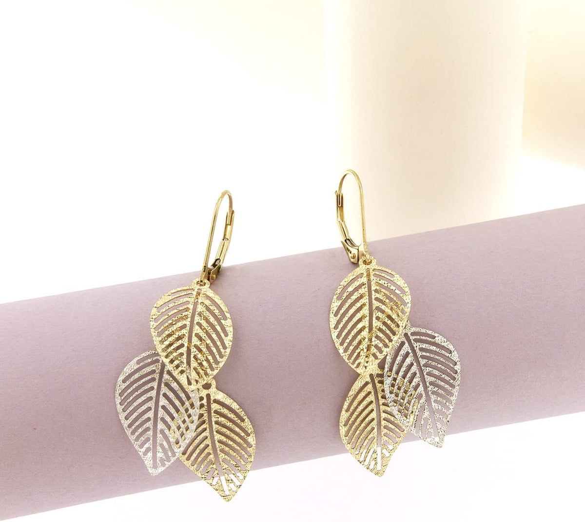 Forme di Lucchetta pour femme - Boucles d'oreilles ou chaîne avec feuille en Or Jaune 14 carats - Fabriqué en Italie Certifié