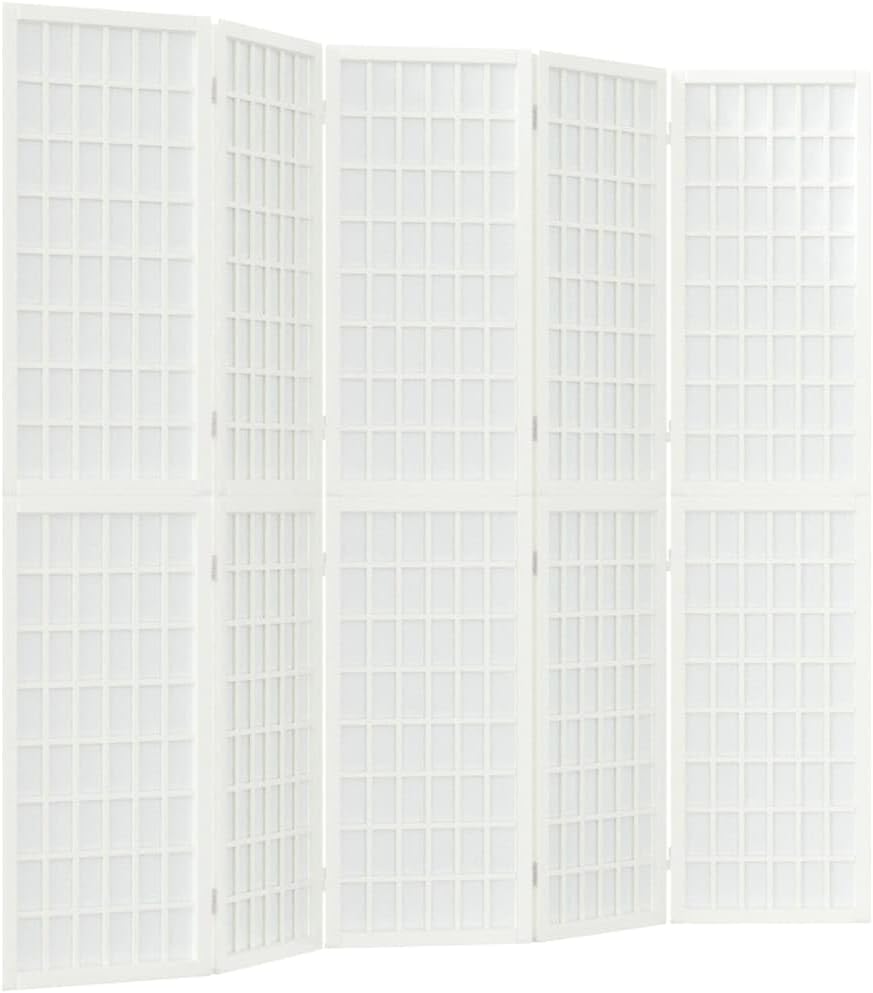 Ecran d'Intimité Paravent Séparateur de Pièces Cloison de Séparation pour Chambre à Coucher Maison Intérieur, 5 Panneaux 200x170 cm Blanc