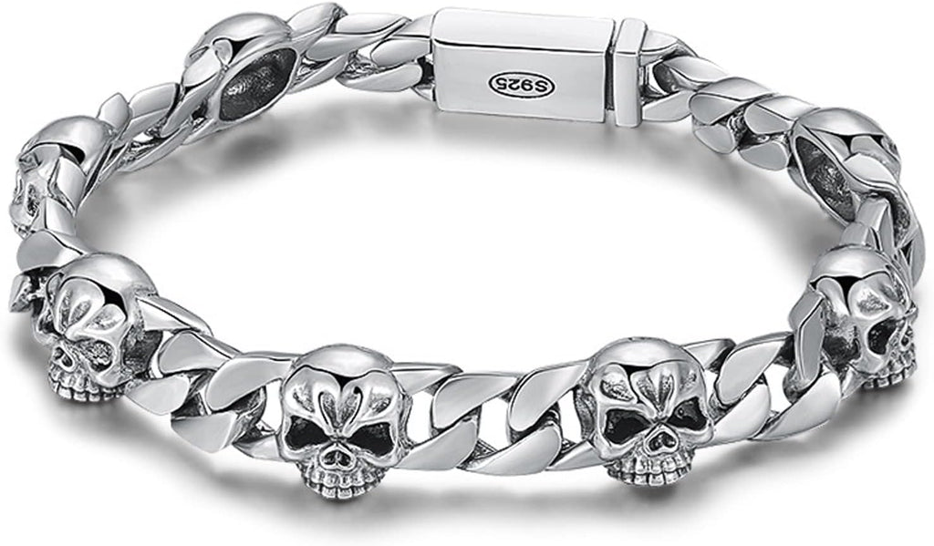 LYGBAOFUL Bracelet chaîne crâne en Argent Sterling 925, Bijoux Gothiques Punk crâne pour Hommes, Cadeau