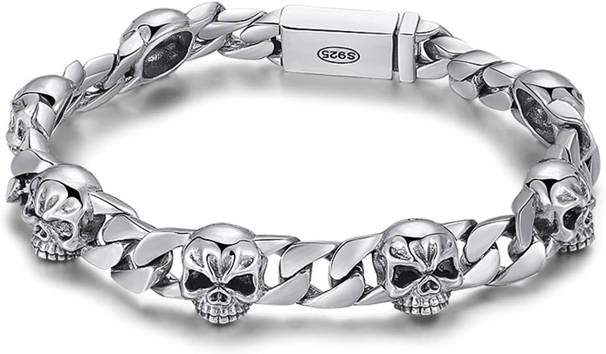 LYGBAOFUL Bracelet chaîne crâne en Argent Sterling 925, Bijoux Gothiques Punk crâne pour Hommes, Cadeau