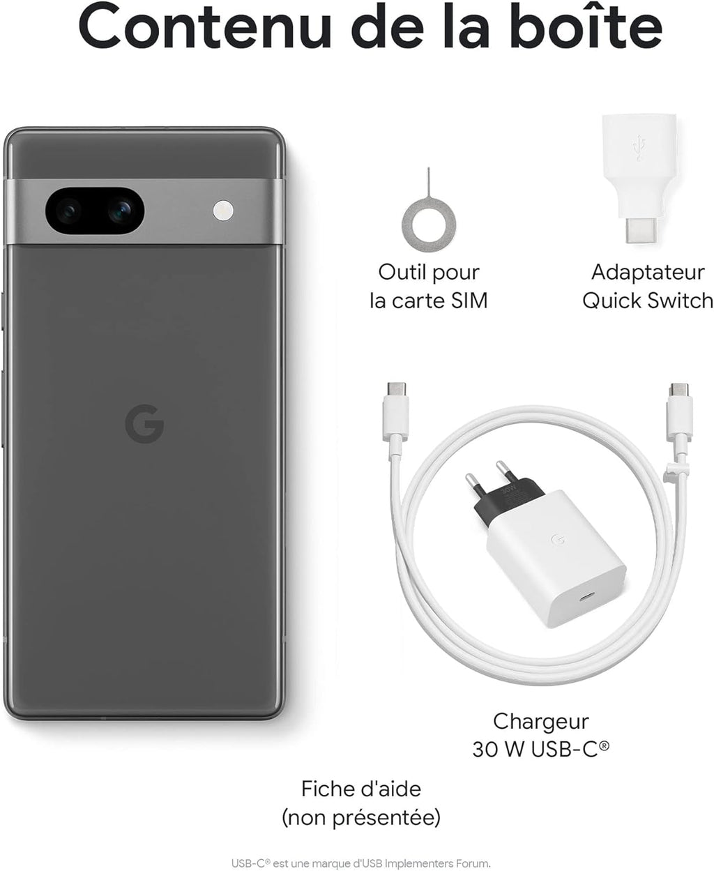 Google Pixel 7a et chargeur – Smartphone Android 5G débloqué avec objectif grand angle et 24 heures d'autonomie – Neige