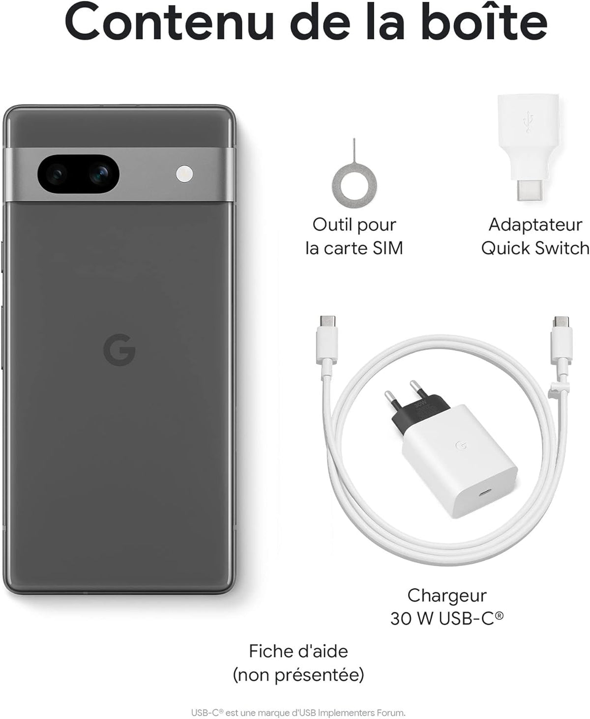 Google Pixel 7a et chargeur – Smartphone Android 5G débloqué avec objectif grand angle et 24 heures d'autonomie – Neige