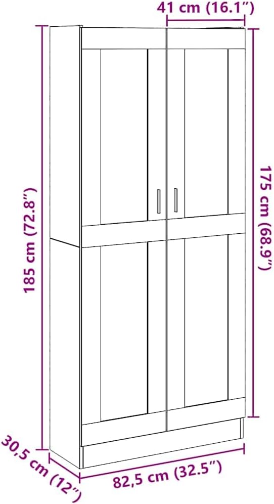 Buffet haut chêne artisanal 82,5x30,5x185 cm bois d ingénierie