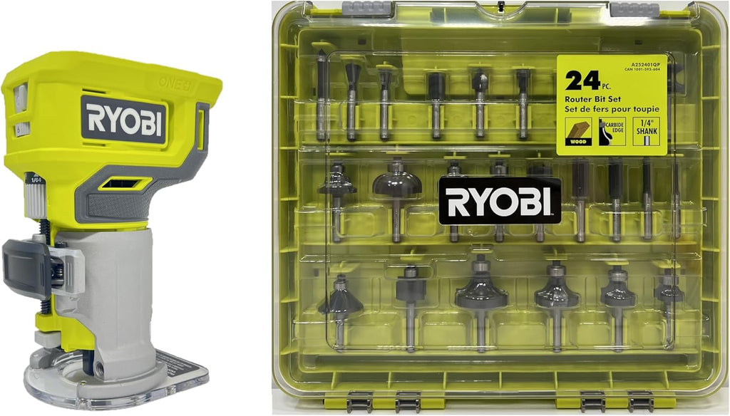 ONE+ A252401 Défonceuse sans fil à base fixe 18 V avec 24 embouts de défonceuse emballage en vrac