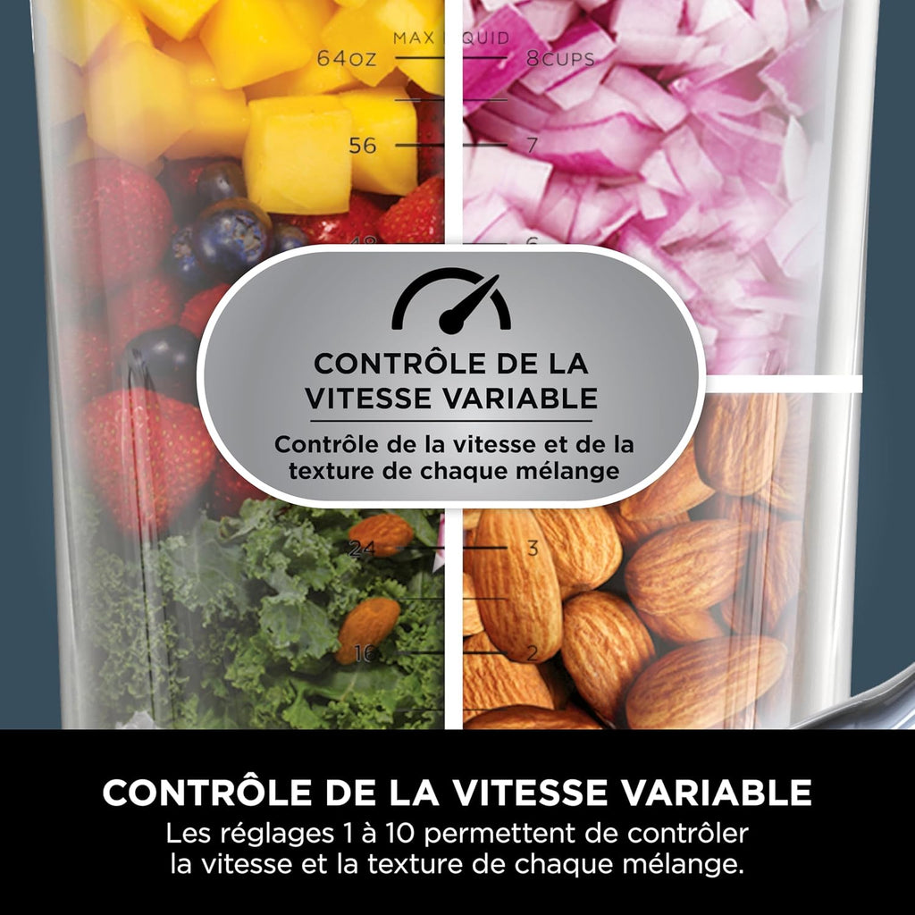 Ninja Detect Power Blender Processor Pro 3-en-1, mixeur 1200W, bol à mélanger, lame malaxeur, gobelet individuel, récipient, pétrir, mixer, hacher et mélanger, noir, TB401EU