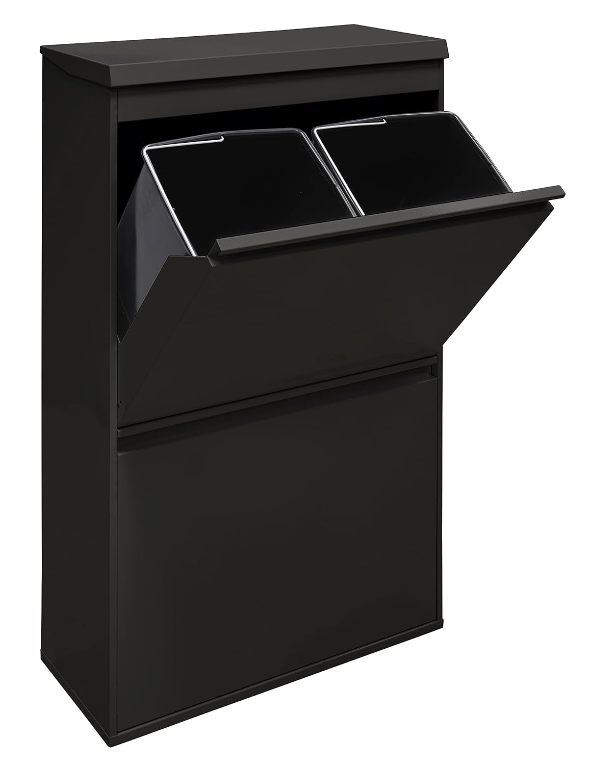ARREGUI Top CR626-B Poubelle de recyclage en acier, poubelle de tri sélectif, 4 seaux, avec plateau supérieur multifonction, 4 x 17 L (68 L), noir