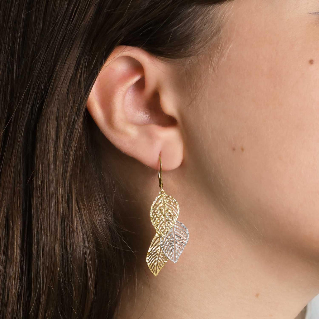 Forme di Lucchetta pour femme - Boucles d'oreilles ou chaîne avec feuille en Or Jaune 14 carats - Fabriqué en Italie Certifié