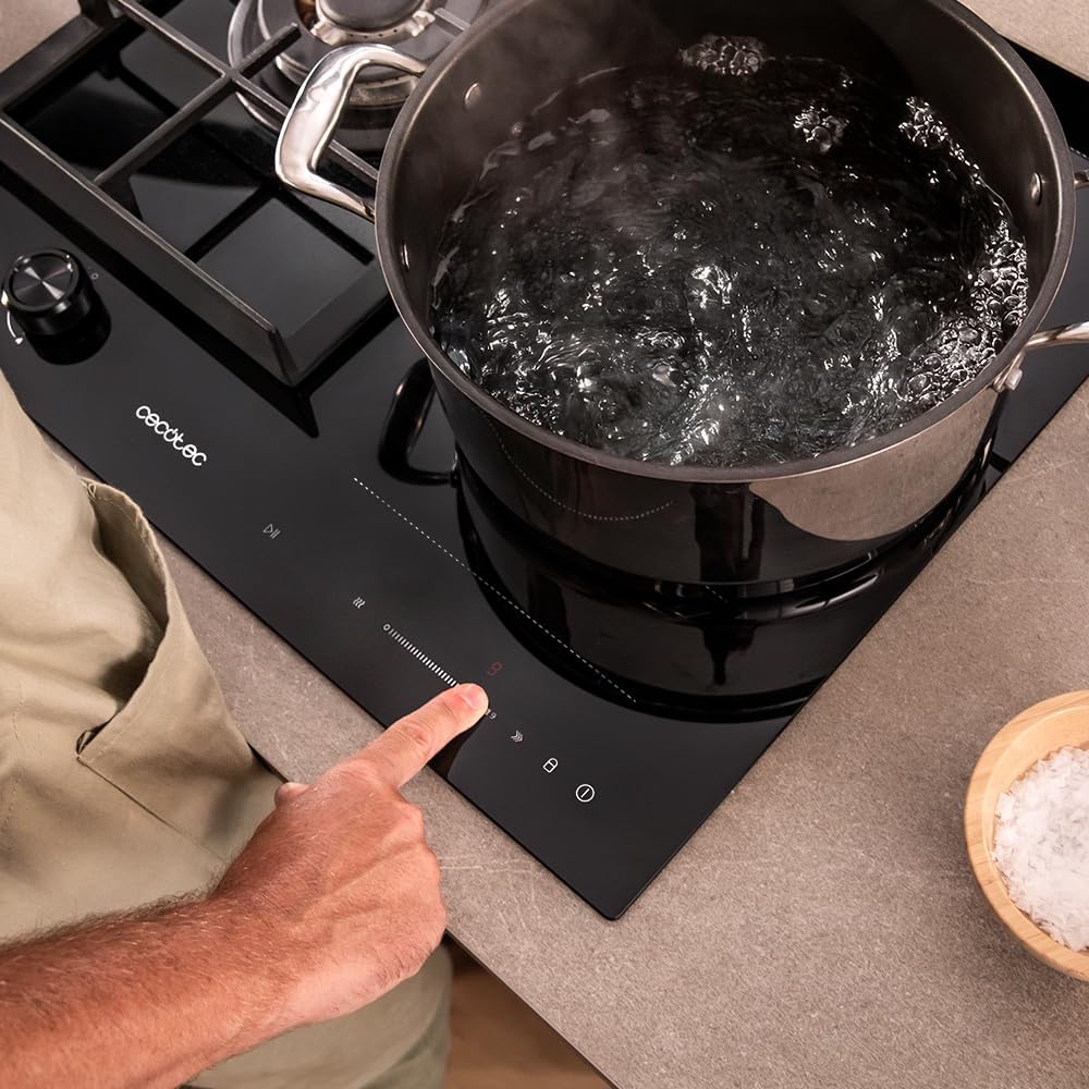 Cecotec Plaque de Cuisson à Induction et à Gaz Bolero Squad Gi 3500 Hybrid Fullflex, 3,4 Kw, 9 Vitesses, Fonctions Booster,Maintien au Chaud et Stop&Go, Zone Fullflex, Système de Sécurité des Valves