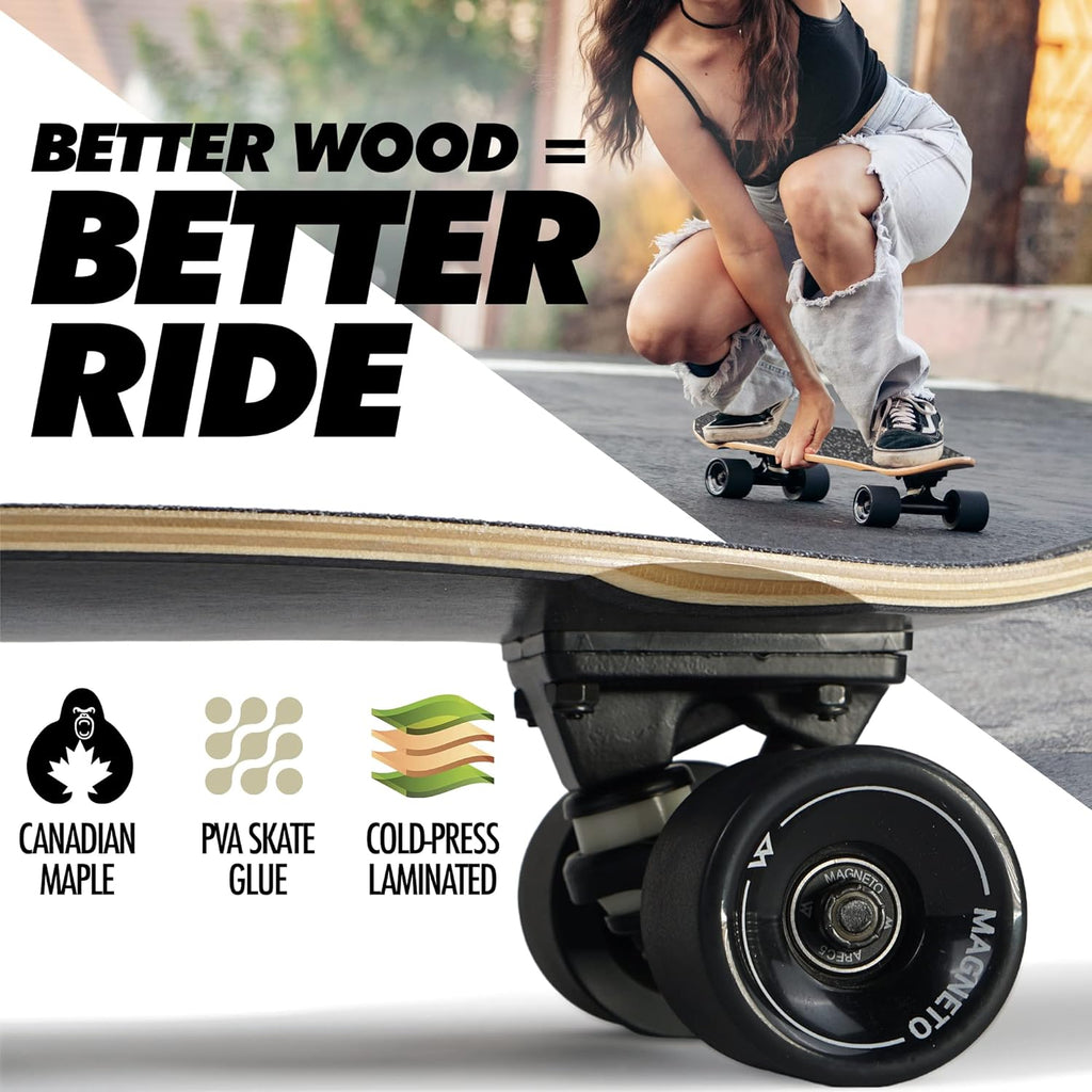 Magneto Mini Cruiser Skateboard Cruiser | Shortboard | Plate-Forme d'érable Canadien - Conçu pour Les Enfants, Les Adolescents et Les Adultes (Coeur Beat)