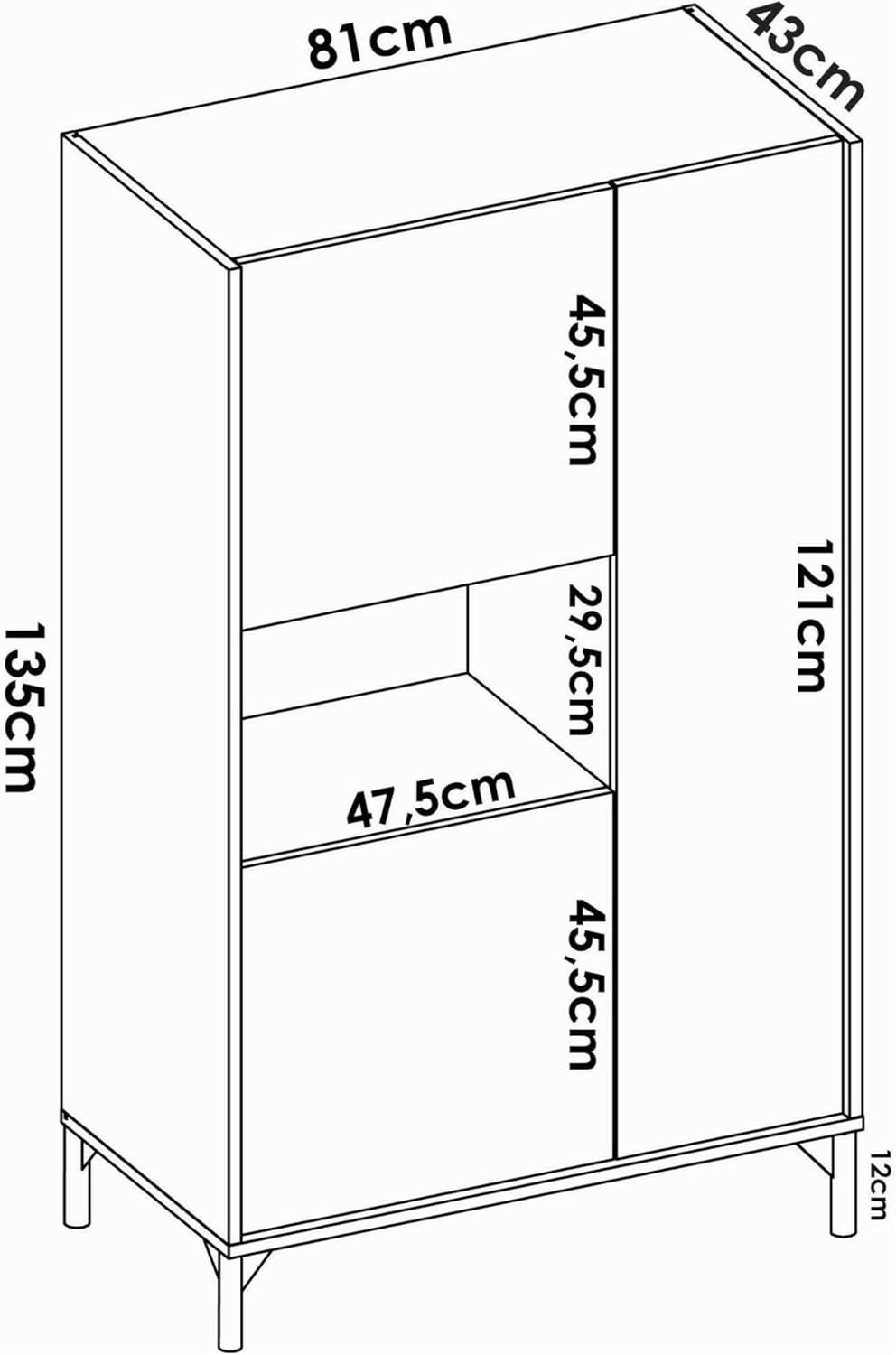 Dmora - Buffet Haut buffet de salon moderne à 3 portes, 81x43h135 cm, chêne et anthracite
