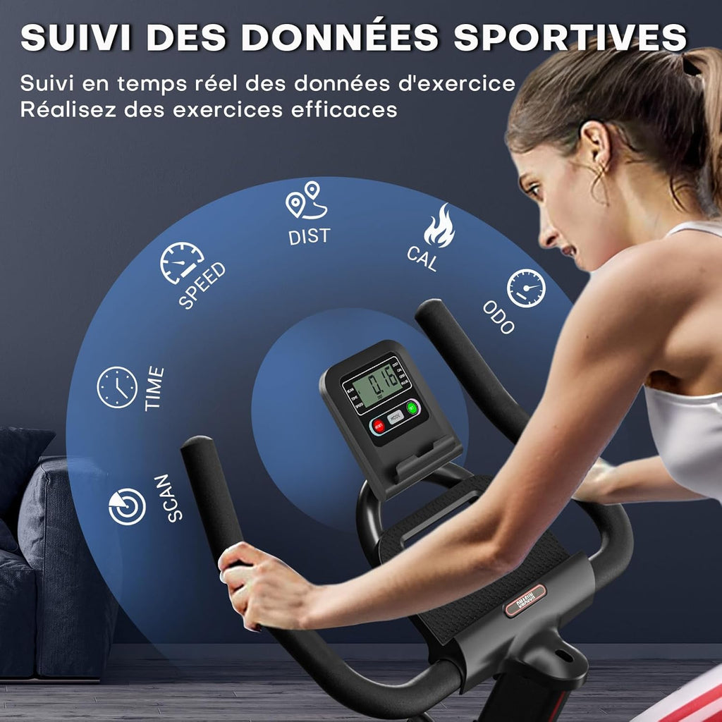 Vélo d'Appartement, DMASUN Vélo d'Exercice Magnétique Silencieux avec Écran LCD, Résistance Réglable de 0 à 100 pour cent, Volant d'inertie Solide, Siège Moelleux et Confortable, Capacité de Charge 160 kg
