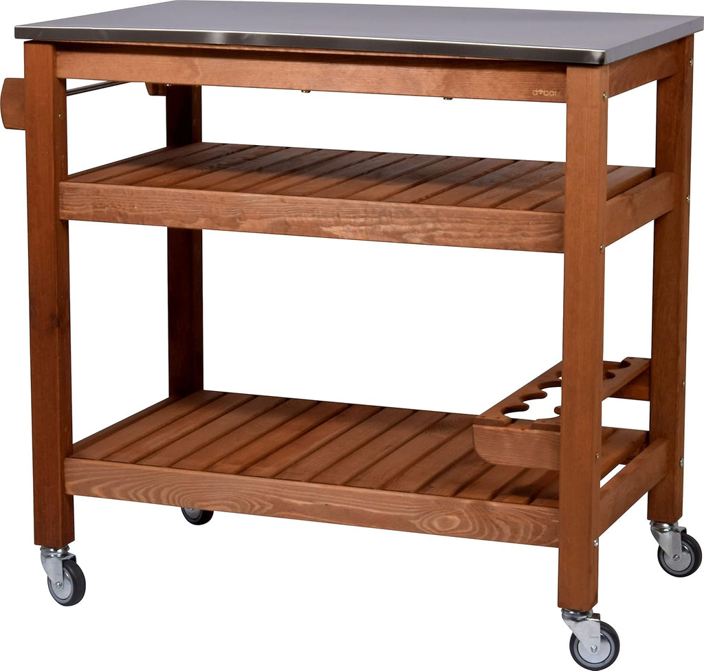 dobar 35540FSCe Desserte à roulettes d'extérieur avec Plateau en Acier Inoxydable 94 x 58 x 90 cm Pin Marron