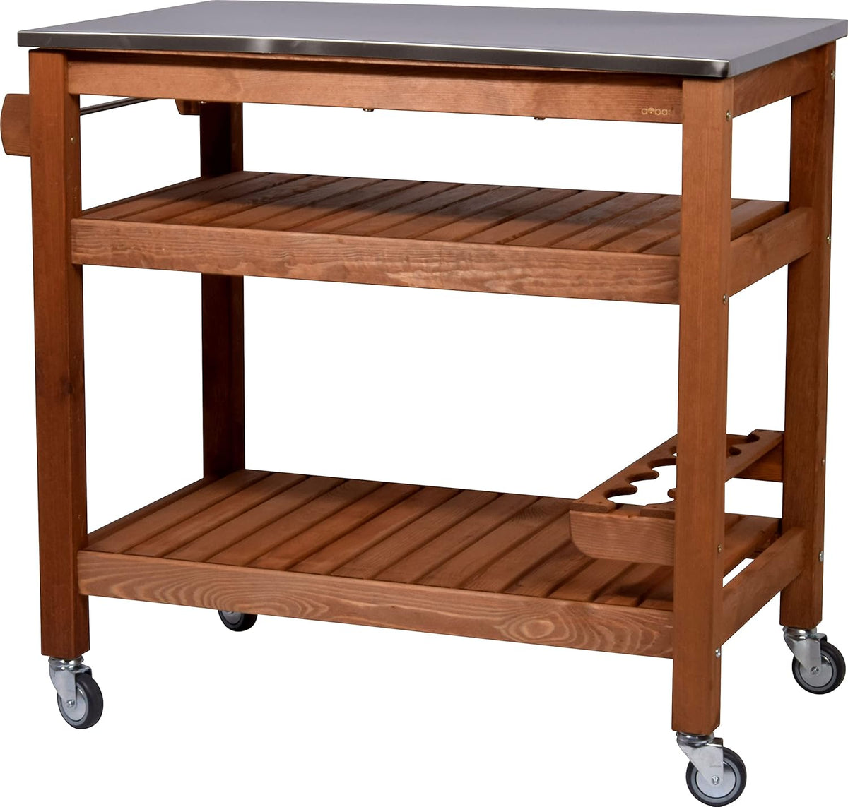 dobar 35540FSCe Desserte à roulettes d'extérieur avec Plateau en Acier Inoxydable 94 x 58 x 90 cm Pin Marron