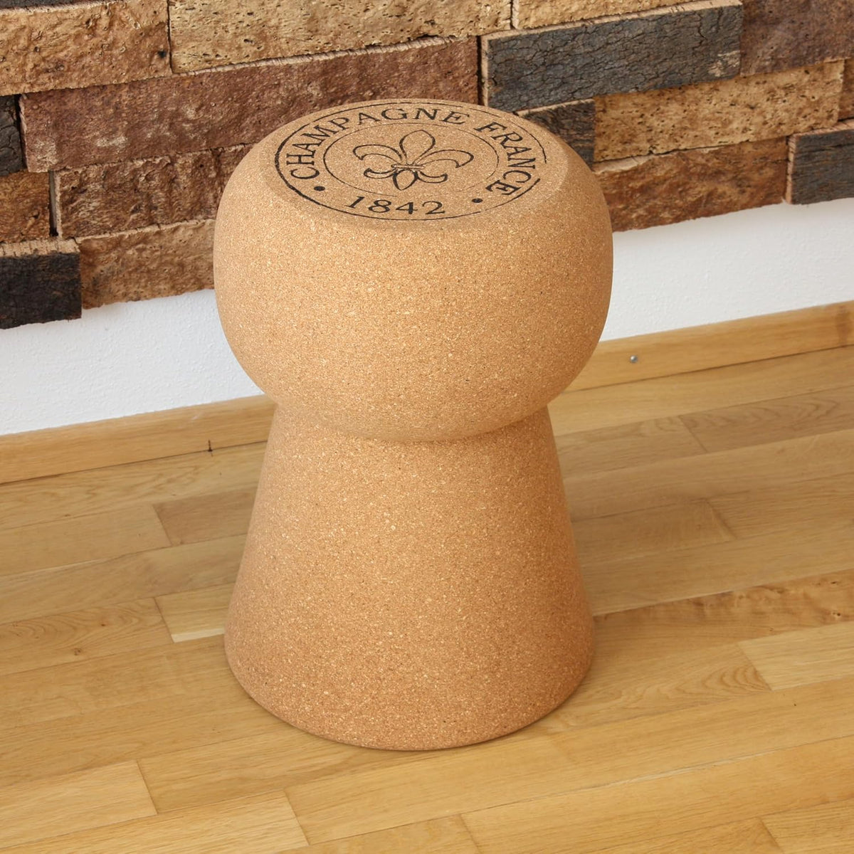 Tabouret en liège en forme de liège de champagne - Tabouret élégant et confortable pour salon et bar - Idéal comme meuble décoratif, cadeau ou comme accent unique pour votre intérieur