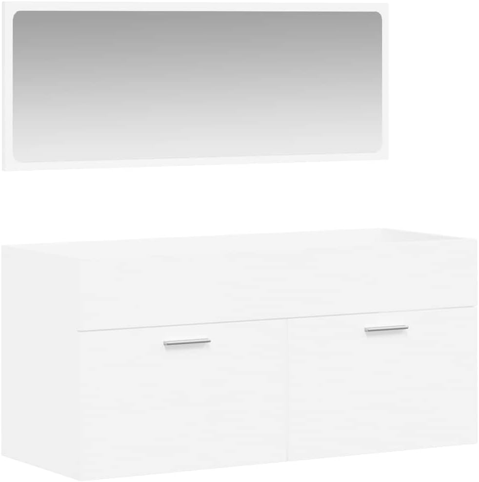 LLEZKBR Ensemble de meubles de salle de bain - Armoire de salle de bain avec miroir - Bois d'ingénierie blanc