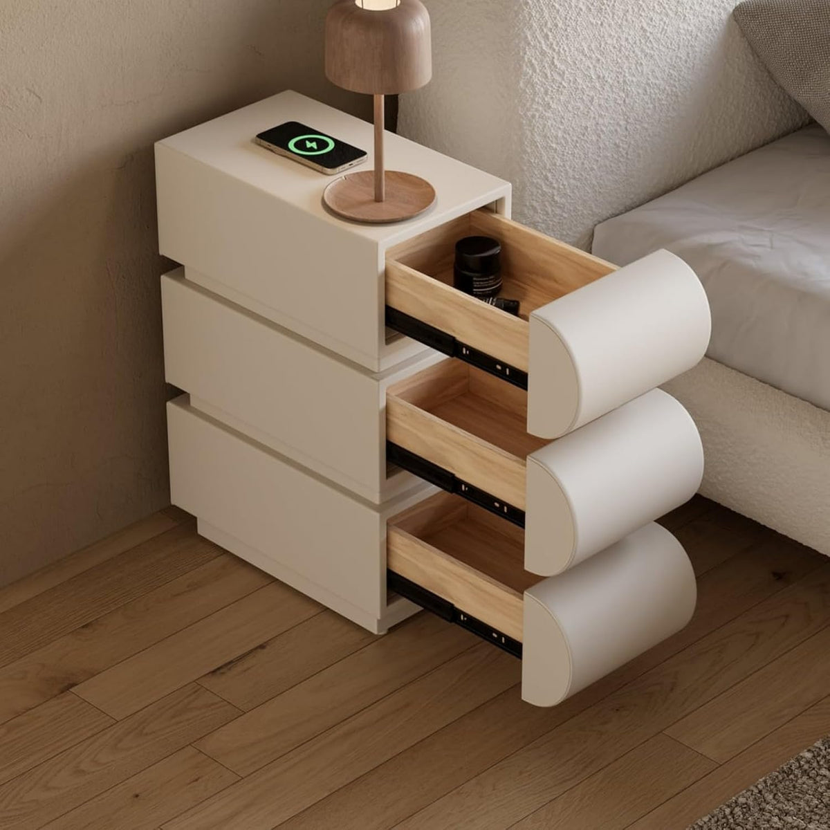 Homary Table de Chevet LED Intelligente Étroite 3 Tiroirs, Chargeur sans Fil USB/Type-C, Petit Meuble de Rangement pour Chambre Adulte (1, Étroit)