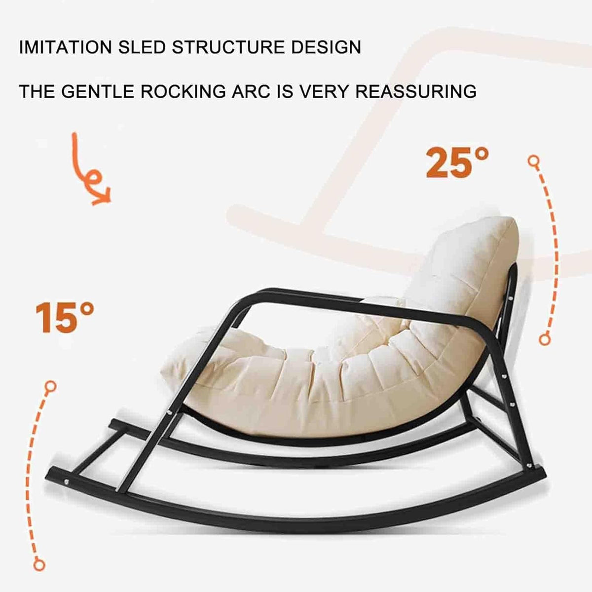 Fauteuils à bascule de jardin, fauteuil à bascule inclinable avec coussin rembourré, pour usage intérieur et extérieur, pour la chambre d'enfant, le porche, le jardin ou la cour arrière. Orange