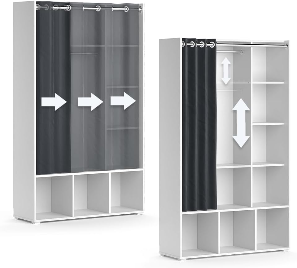 Vicco Armoire pour Enfants Luigi, Blanc, 105.8 x 178.1 cm avec Tringle à Rideaux