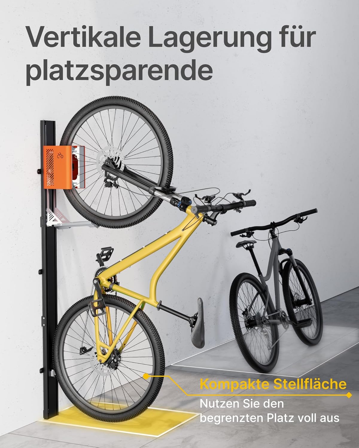 monTEK Porte-vélo automatique – Porte-vélo vertical pour vélos lourds (jusqu’à 32 kg) – Montage simple, support mural peu encombrant pour garage, remise, appartement – Pour pneus 24-29", vélos