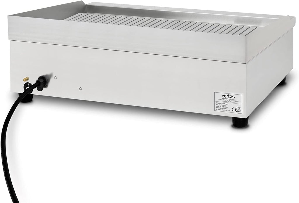 vertes Plancha Électrique Professionnelle 4400W en Acier Inoxydable Surface de Gril avec Rainures 74x41cm, 2x Thermostat, 2x Température 50-300C, Protection Contre les Éclaboussures