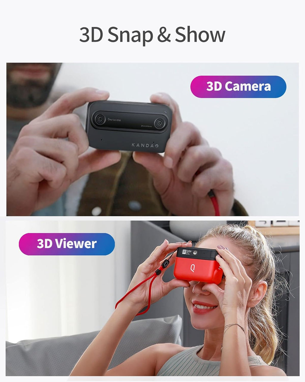 KanDao QooCam Ego - Caméra 3D intégrée avec visionneuse, vidéos 4K, Affichage stéréoscopique instantané, idéale pour Les Voyages, Les fêtes, Appareil VR, Appareil Photo Noir et visionneuse 3D Rouge.