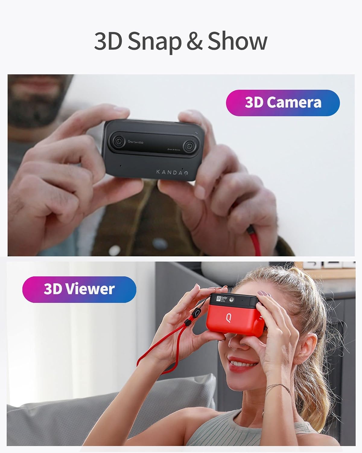 KanDao QooCam Ego - Caméra 3D intégrée avec visionneuse, vidéos 4K, Affichage stéréoscopique instantané, idéale pour Les Voyages, Les fêtes, Appareil VR, Appareil Photo Noir et visionneuse 3D Rouge.