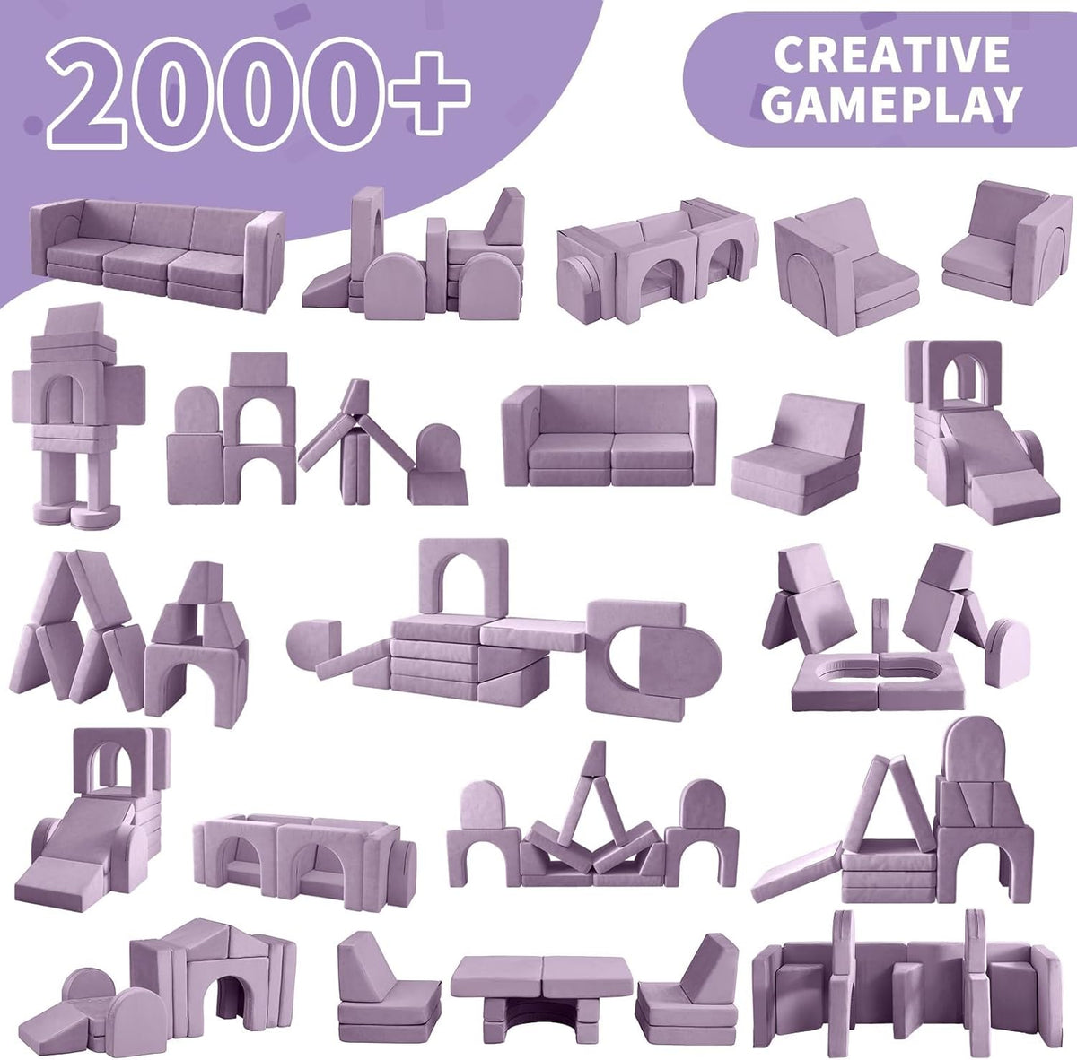 Wumagin Canapé Lit Enfant, Canape Enfant Convertible avec 13PCS Modules, Futon Pliable Meuble Sofa pour Chambre d'enfant, Chambre à Coucher, Salle de Jeux (Myrtille)