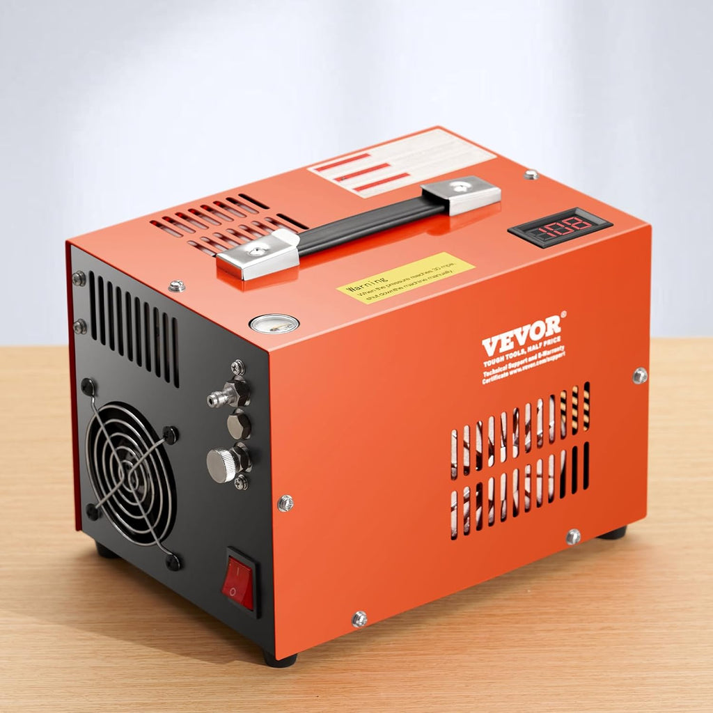 VEVOR Compresseur d'air portable PCP, 300 W 30 MPa, avec convertisseur intégré et système de refroidissement par ventilateur, arrêt manuel, pompe réservoir de paintball sans huile pour pistolet à air