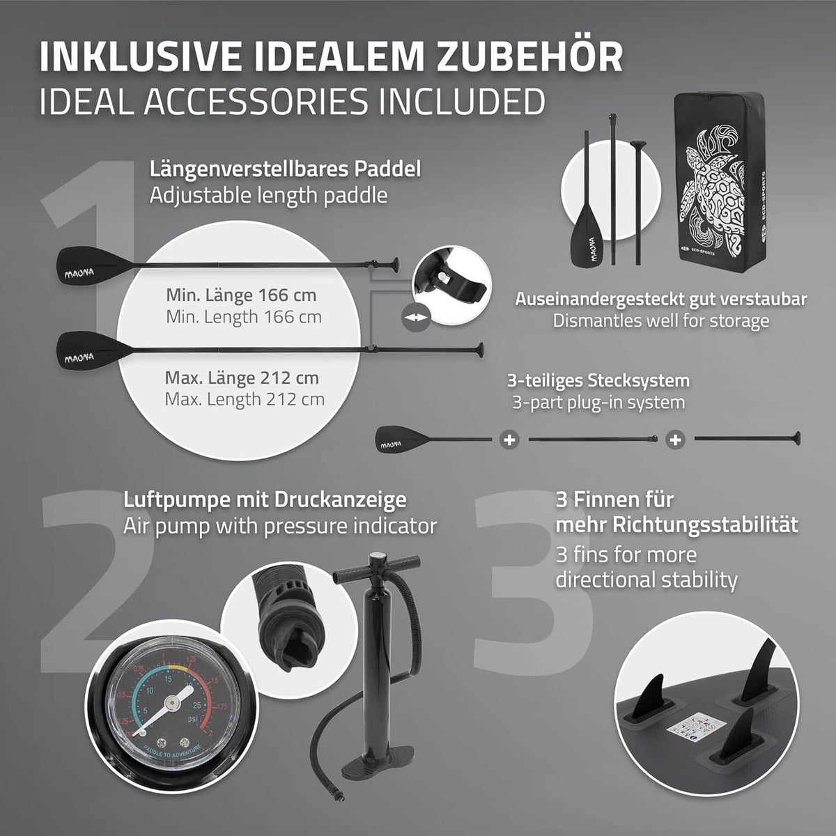 ECD Germany Stand Up Surf Paddle Board Gonflable 305/308/320/380 cm | PVC | jusqu'à 120/150 kg | Épaisseur 10/15 cm | Planche de Surf Pagaie Sac de Transport Pompe à Air | Diverses Couleurs Modèles