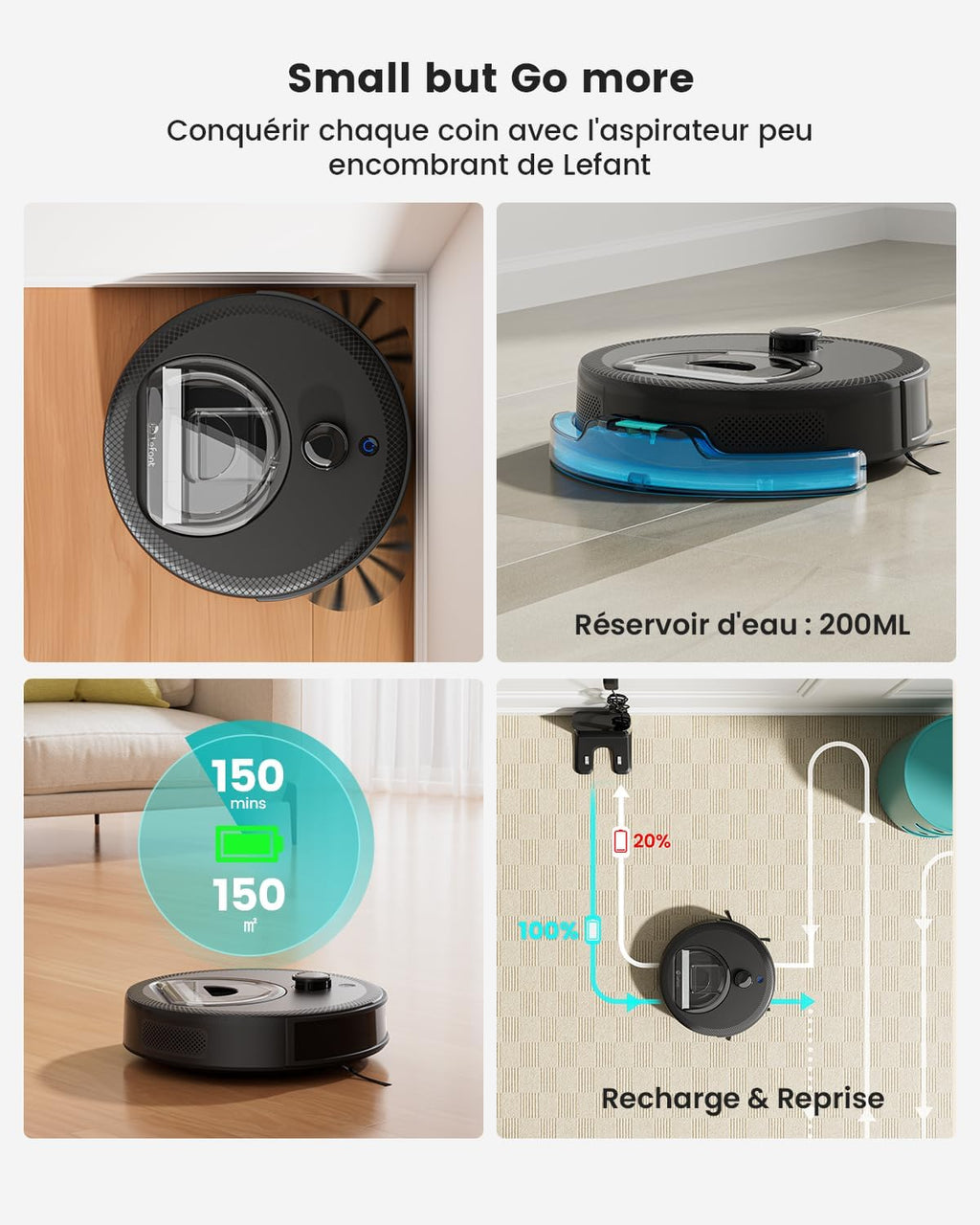 Lefant M330 Pro Robot Aspirateur Laveur 3 en 1, Aspirateur Robot 5000Pa d'Aspiration, Navigation dToF, Cartographie, Zones Virtuelles, Évitement d'obstacles PSD, 150min, Connecté par Alexa/APP/WiFi