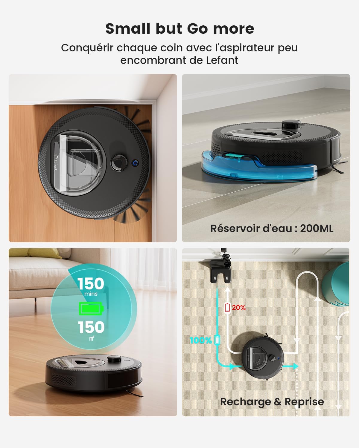 Lefant M330 Pro Robot Aspirateur Laveur 3 en 1, Aspirateur Robot 5000Pa d'Aspiration, Navigation dToF, Cartographie, Zones Virtuelles, Évitement d'obstacles PSD, 150min, Connecté par Alexa/APP/WiFi