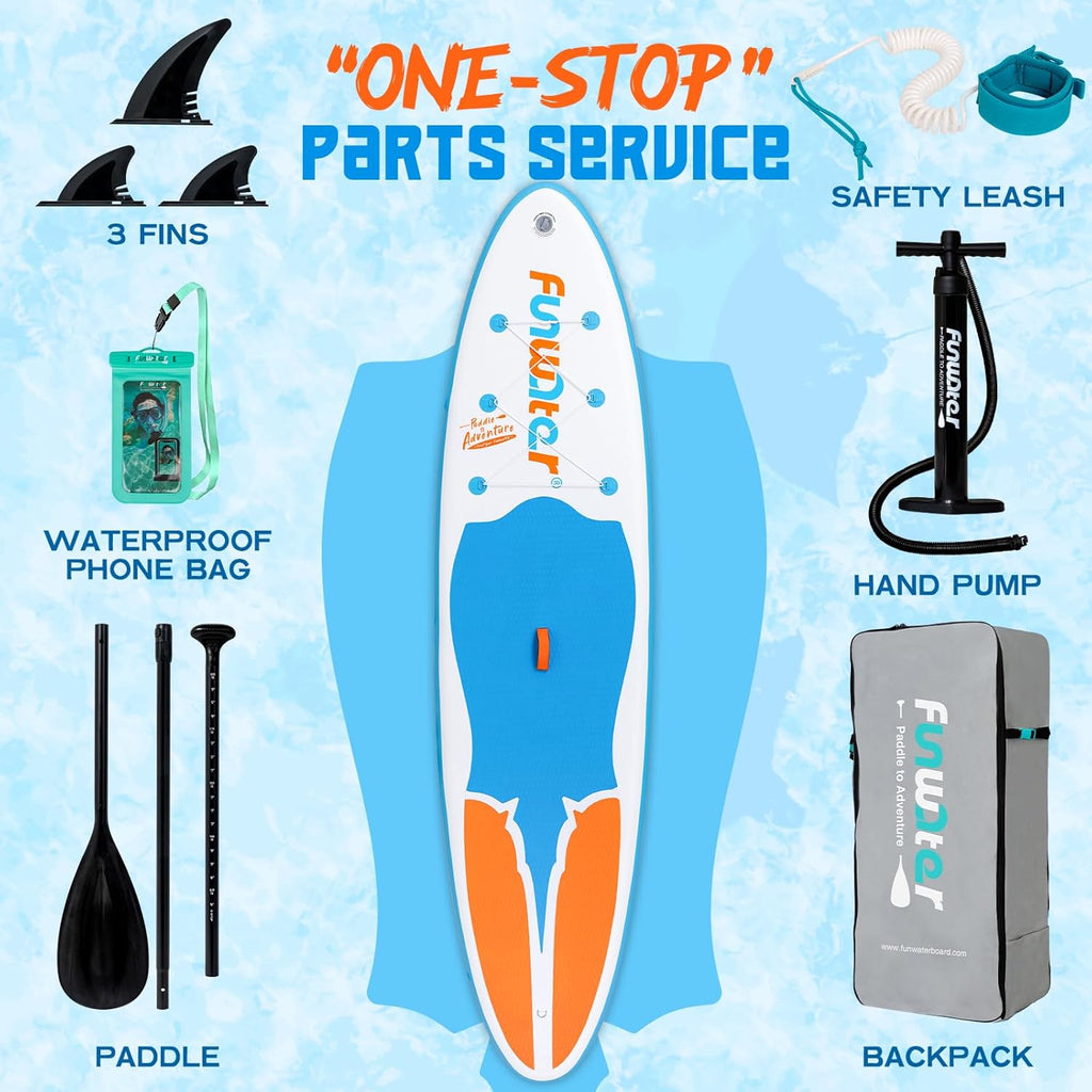 FunWater Planche Gonflable de Stand Up Paddle Accessoires complets Planche de Paddle réglable Pompe Sac à Dos de Voyage Sac étanche pour téléphone Finlandaise Planche de Surf