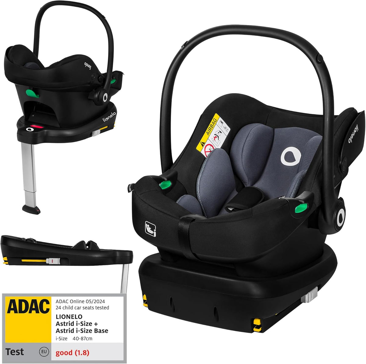 LIONELO ASTRID i-Size Ensemble siège enfant, avec base, 40-87 cm, montage ISOFIX, harnais 3 points, protection latérale, insert Dri-Seat, i-Size R129
