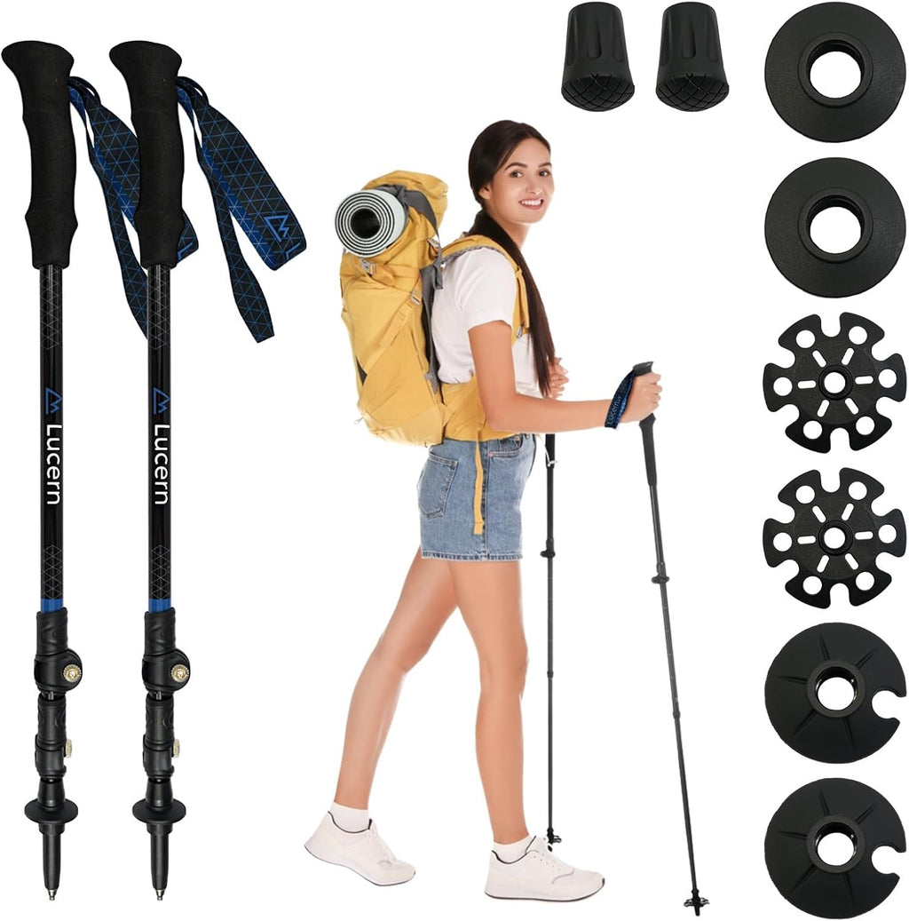 Lucern Bâtons de randonnée en carbone ultra légers et anti-chocs de 161,6 g – Incroyablement durables, extrêmement confortables, sûrs et optimaux, adaptés aux bagages à main. Idéal pour la randonnée,