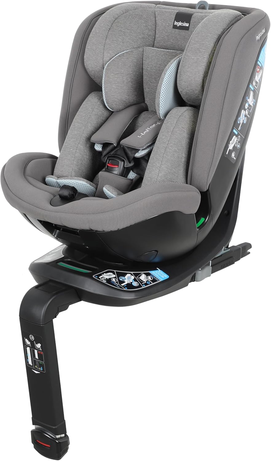 Inglesina Halley Pro, Noir, Siège Auto Pivotant 360° ISOFIX, de 0 à 12 Ans (40-150 cm), Inclinable et Respirant, Homologué ECE R129/03