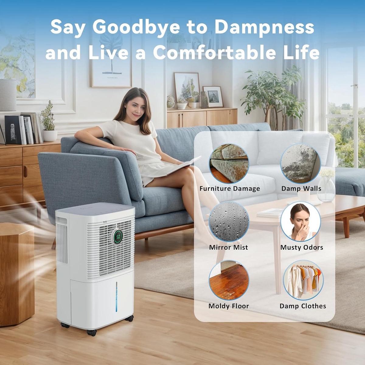 Innvitop Deshumidificateur d Air Electrique 12L/Jour Con Display d’Humidité, 3 Modes, Anti Moisissure, Déshumidificateur Maison ave Mode Séchage des Vetements, Arrêt Temporisé, Cave, Chambre, Bain