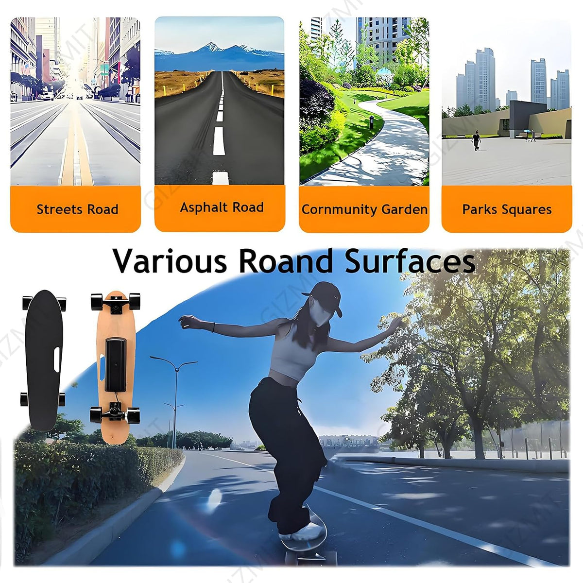 GIZMIT Skateboard électrique pour Adultes, Tout-Terrain, avec télécommande - Vitesse maximale de 24 km/h, autonomie de 13 km, idéal pour Adolescents et Adultes, Conception Robuste