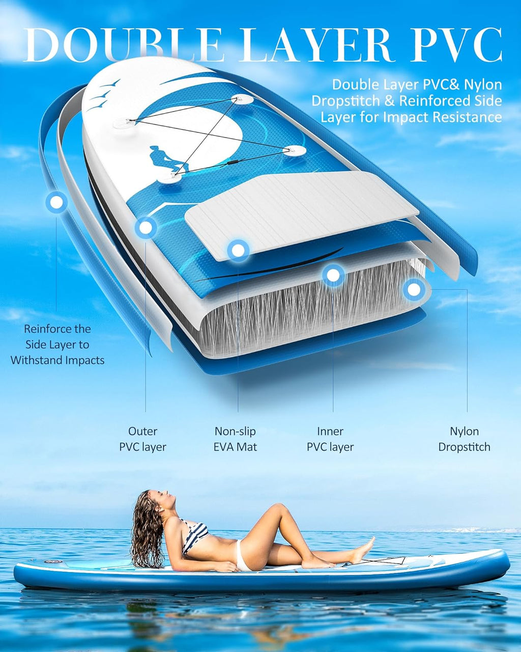 Planche à pagaie de 15,2 cm d'épaisseur avec accessoires ISUP et sac de transport et pompage rapide pour adultes et jeunes pour pagaie, surf, pêche, yoga