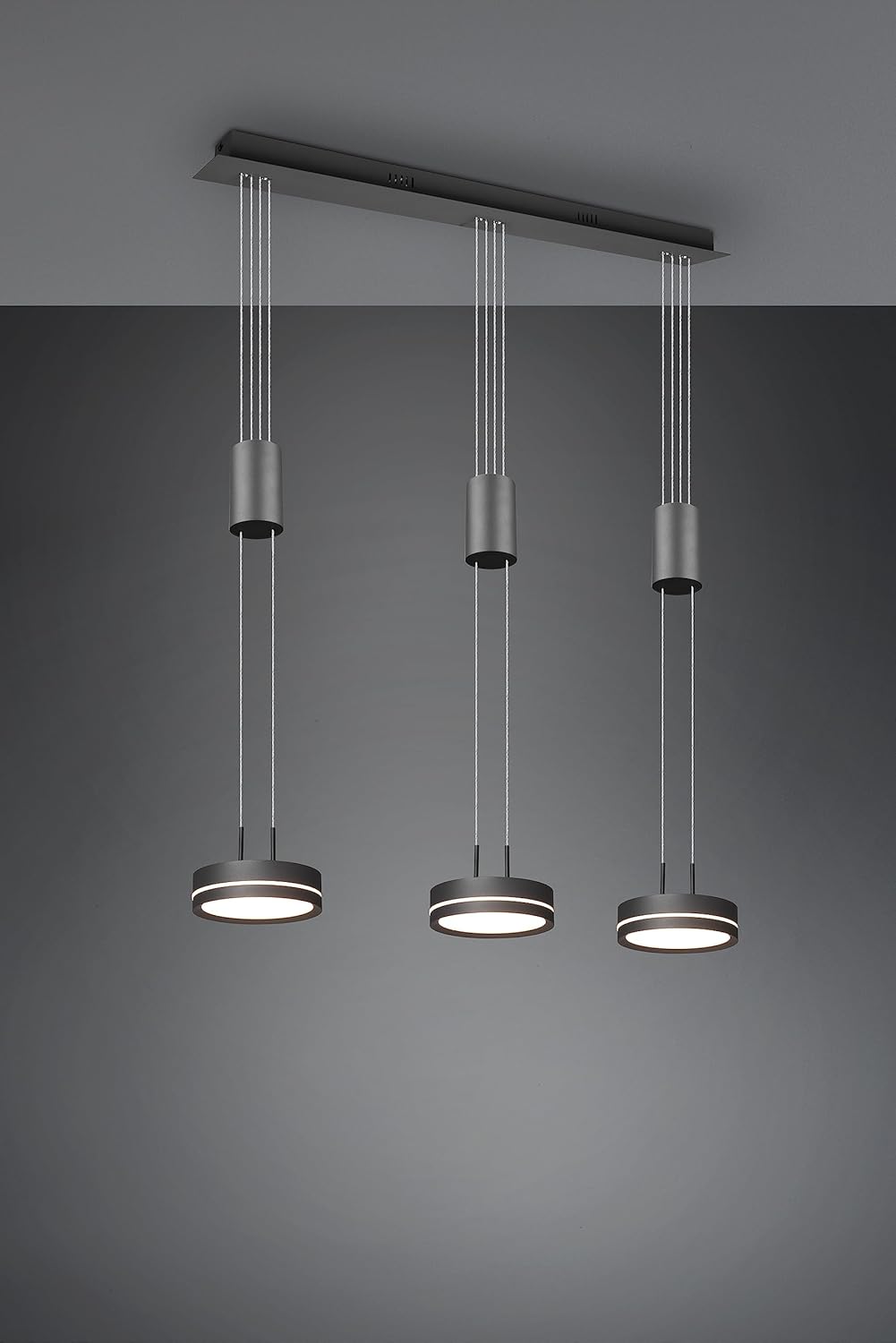 TRIO, Suspension, Franklin incl. 3 x LED,SMD,9,0 Watt,3000K,1050 Lm. Aluminium, Antracite, Corps: Aluminium, Antracite L:85,0cm, L:14,0cm, H:150,0cm