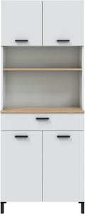 Habitdesign Modèle Kira Meuble de cuisine 4 portes + 1 tiroir Finition blanche Artik et naturel, dimensions : 185 x 72 x 40 cm H x l x P .