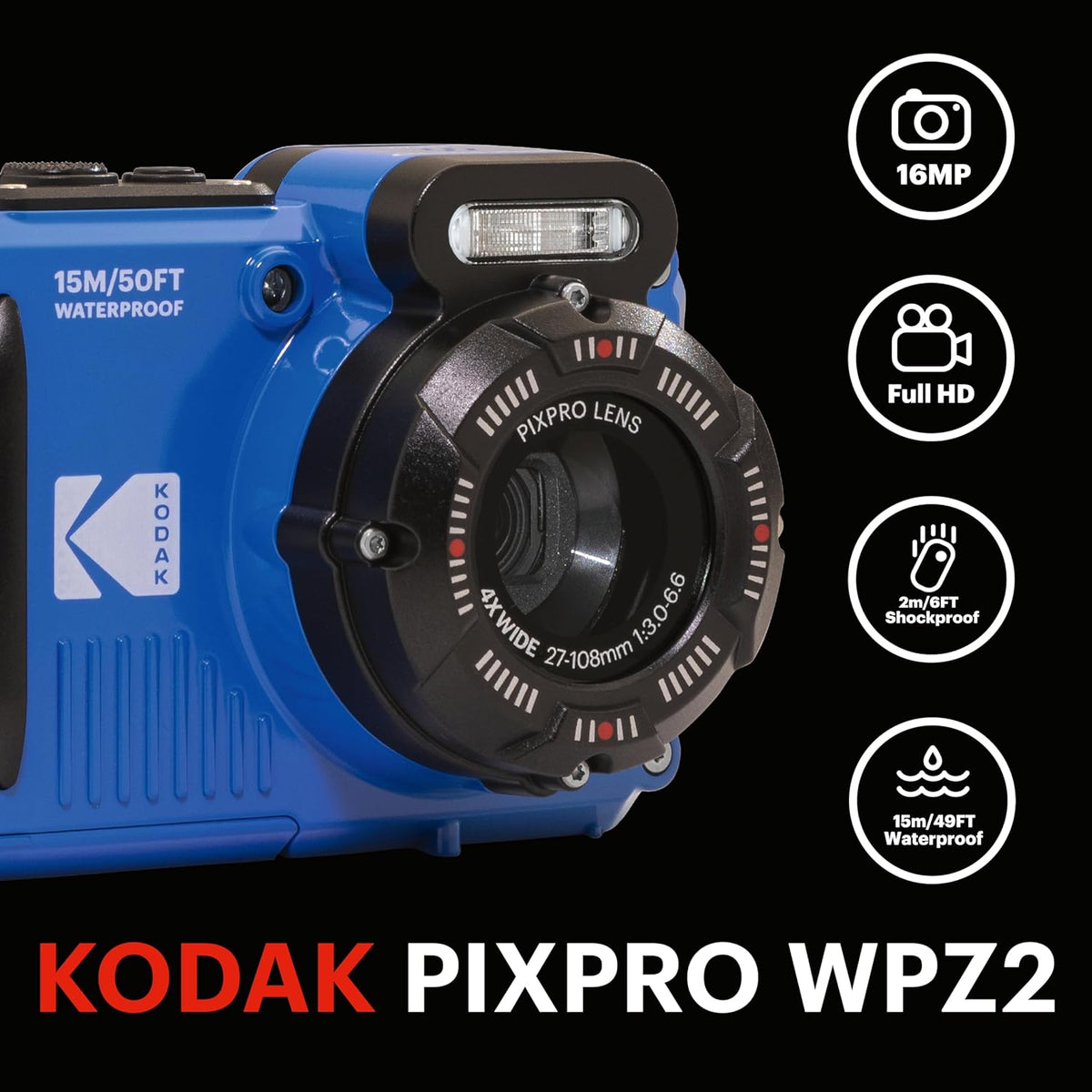 KODAK Pixpro - WPZ2 - Appareil Photo Numérique Compact 16MPixels Etanche et Anti-Choc - Jaune