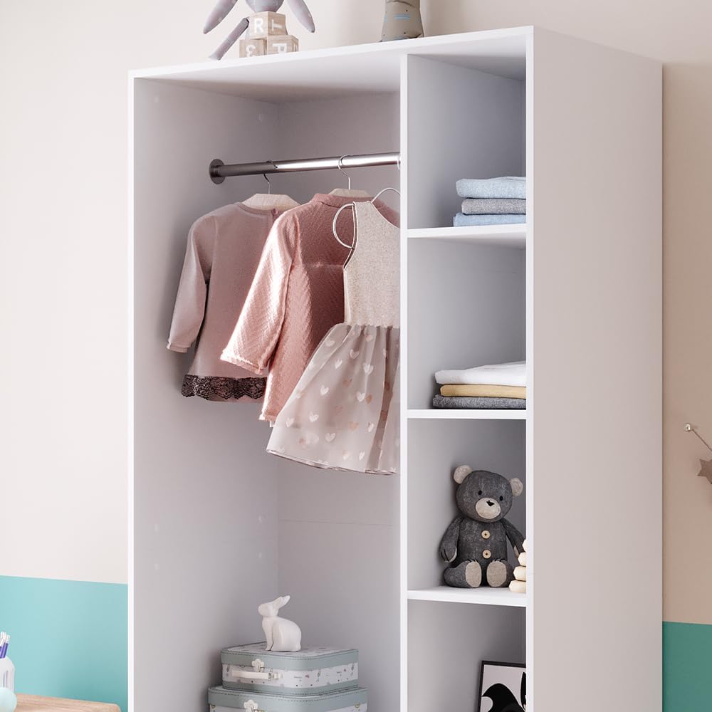 Vicco Armoire pour Enfants Elmo, Blanc, 100 x 200 cm avec 2 tiroirs